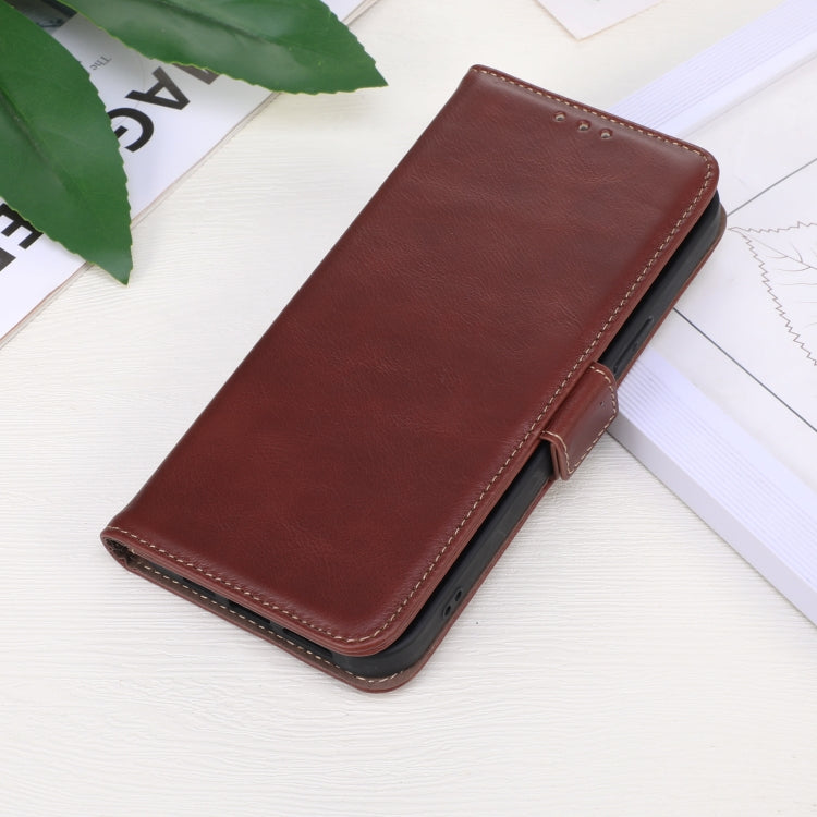 For iPhone 16 Plus Crazy Horse Top Layer Cowhide Leather Phone Case(Brown)