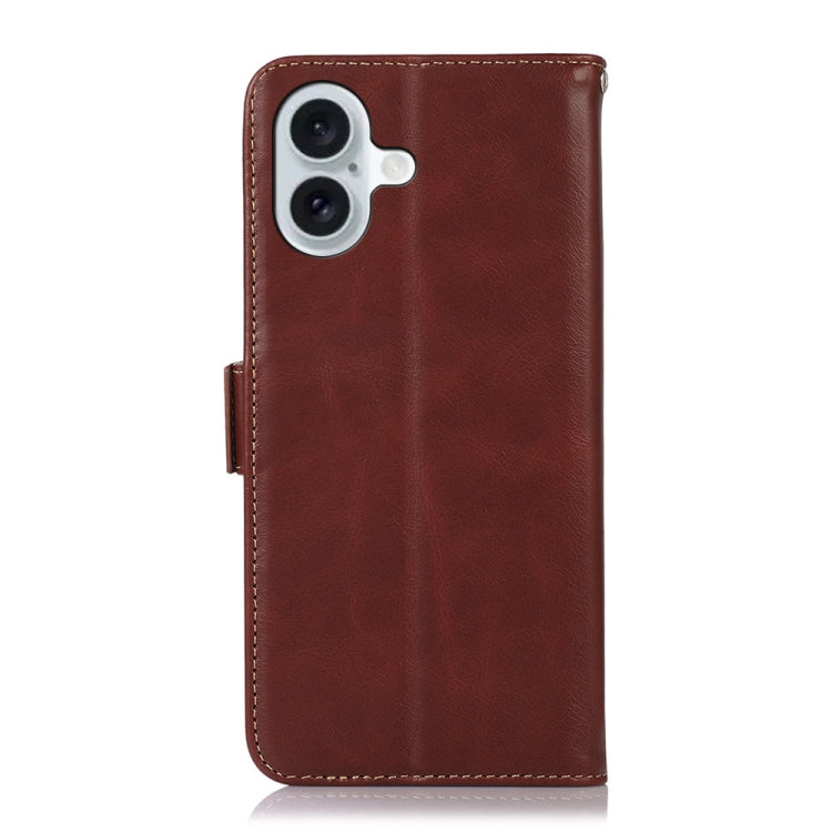 For iPhone 16 Plus Crazy Horse Top Layer Cowhide Leather Phone Case(Brown)