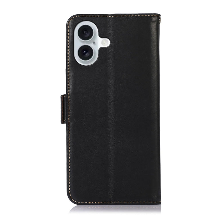 For iPhone 16 Crazy Horse Top Layer Cowhide Leather Phone Case(Black)