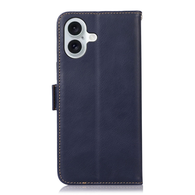 For iPhone 16 Crazy Horse Top Layer Cowhide Leather Phone Case(Blue)