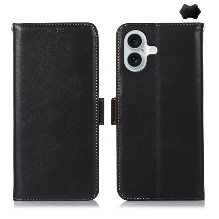 For iPhone 17 Crazy Horse Top Layer Cowhide Leather Phone Case(Black)