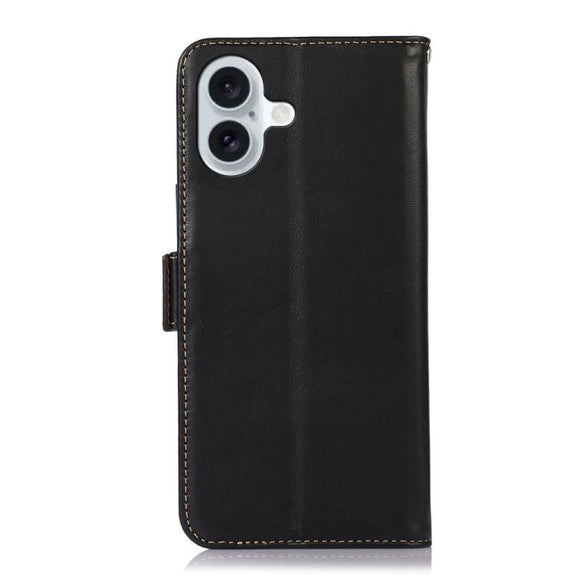 For iPhone 17 Crazy Horse Top Layer Cowhide Leather Phone Case(Black)