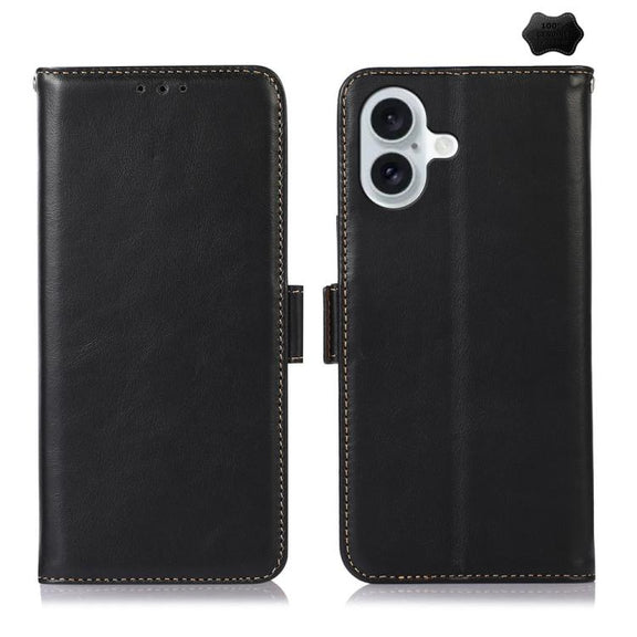 For iPhone 17 Crazy Horse Top Layer Cowhide Leather Phone Case(Black)