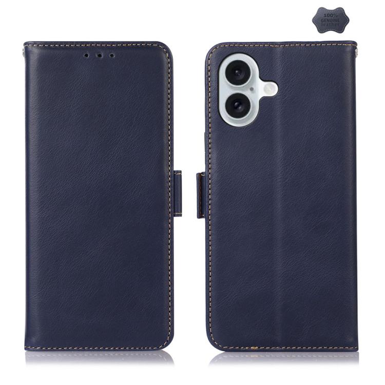 For iPhone 17 Crazy Horse Top Layer Cowhide Leather Phone Case(Blue)