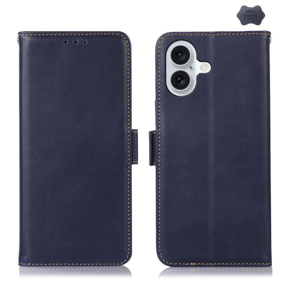 For iPhone 17 Crazy Horse Top Layer Cowhide Leather Phone Case(Blue)