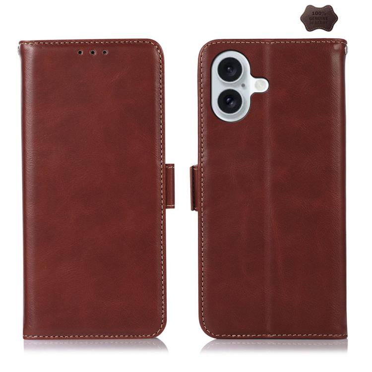 For iPhone 17 Crazy Horse Top Layer Cowhide Leather Phone Case(Brown)