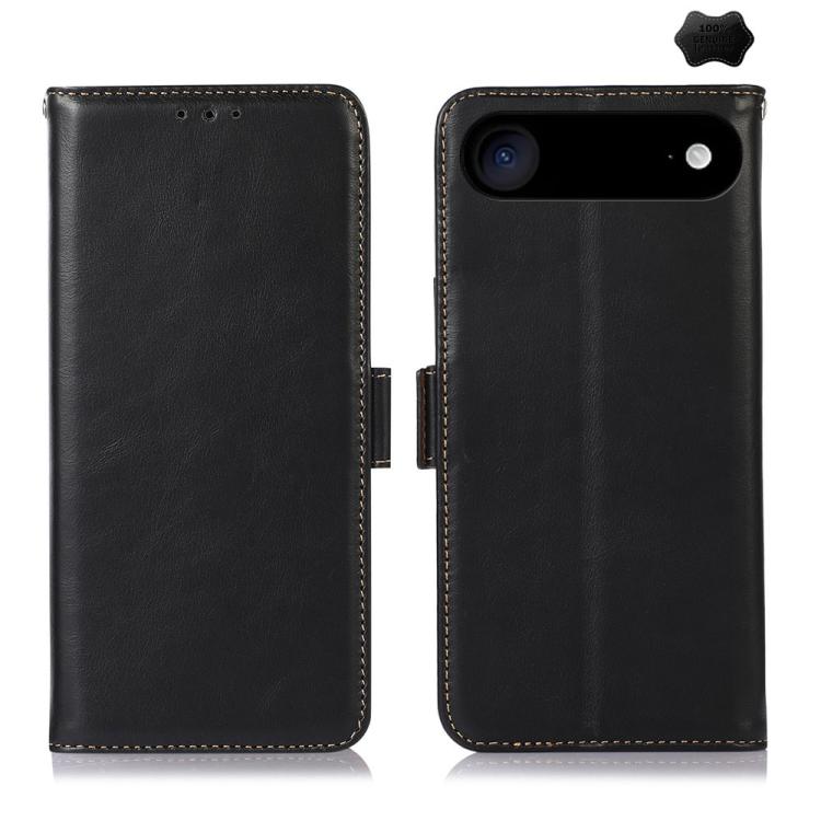 For iPhone 17 Air Crazy Horse Top Layer Cowhide Leather Phone Case(Black)