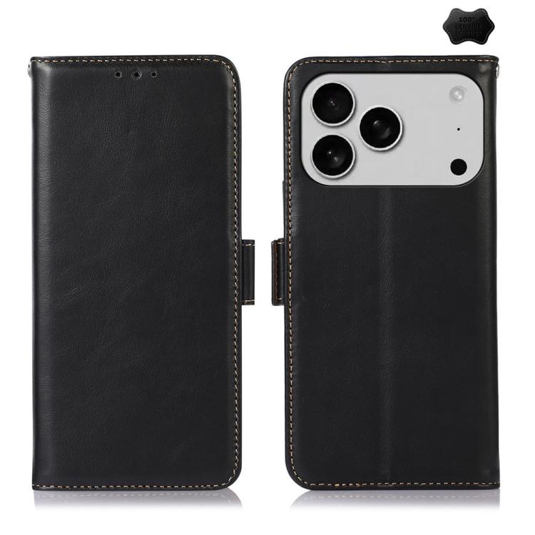 For iPhone 17 Pro Crazy Horse Top Layer Cowhide Leather Phone Case(Black)