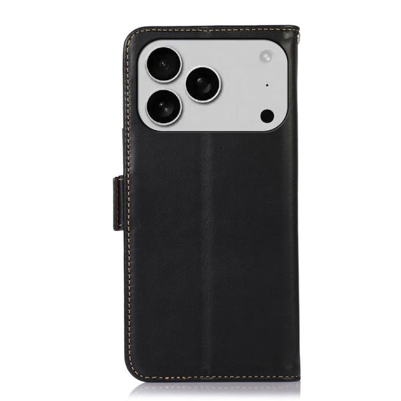 For iPhone 17 Pro Crazy Horse Top Layer Cowhide Leather Phone Case(Black)