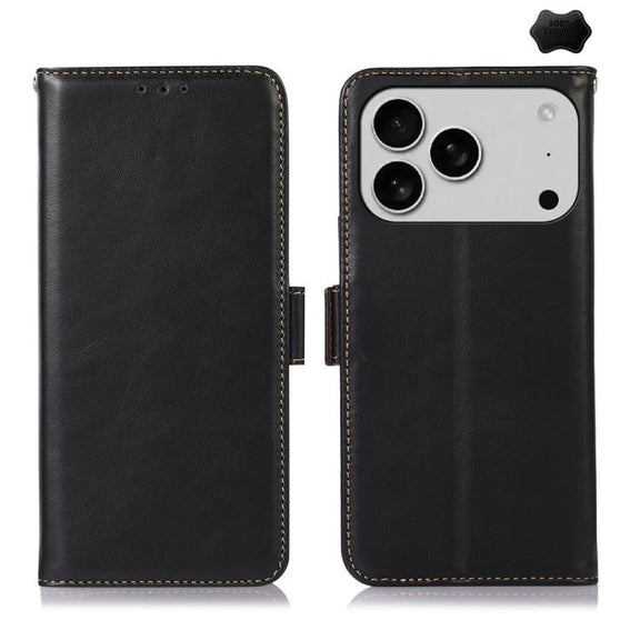 For iPhone 17 Pro Crazy Horse Top Layer Cowhide Leather Phone Case(Black)