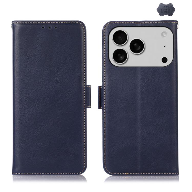 For iPhone 17 Pro Crazy Horse Top Layer Cowhide Leather Phone Case(Blue)