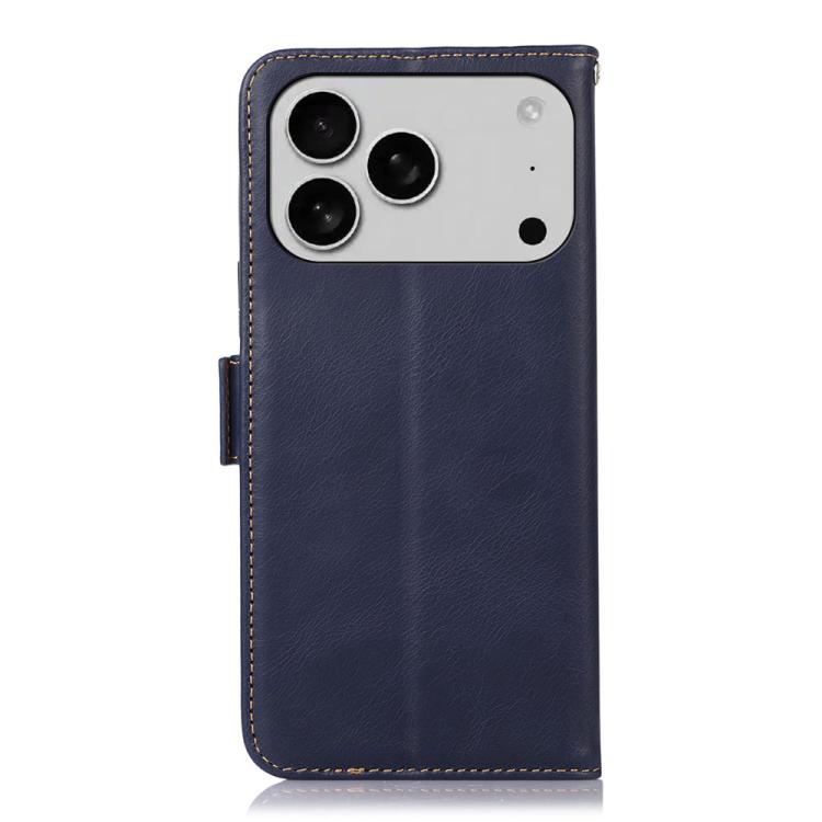 For iPhone 17 Pro Crazy Horse Top Layer Cowhide Leather Phone Case(Blue)