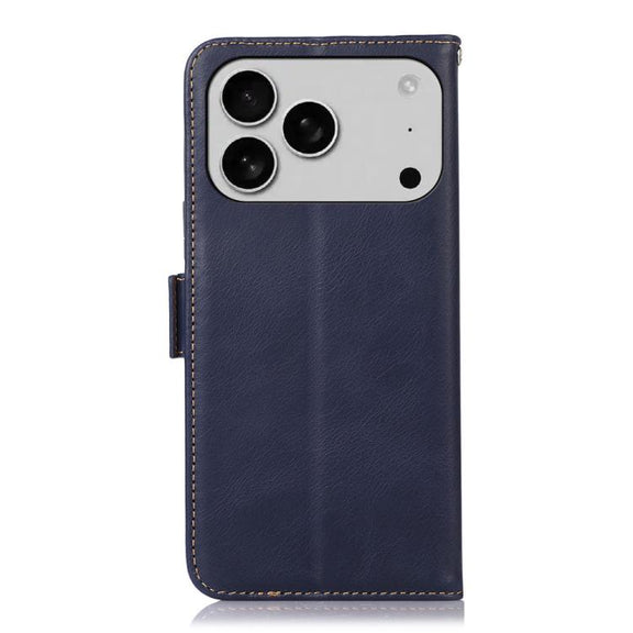 For iPhone 17 Pro Crazy Horse Top Layer Cowhide Leather Phone Case(Blue)