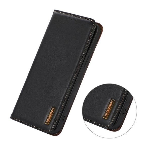For iPhone 16 Pro Max KHAZNEH Nappa Top Layer Cowhide Leather Phone Case(Black)