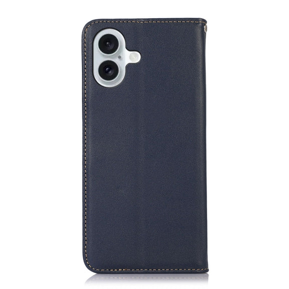 For iPhone 16 Plus KHAZNEH Nappa Top Layer Cowhide Leather Phone Case(Blue)