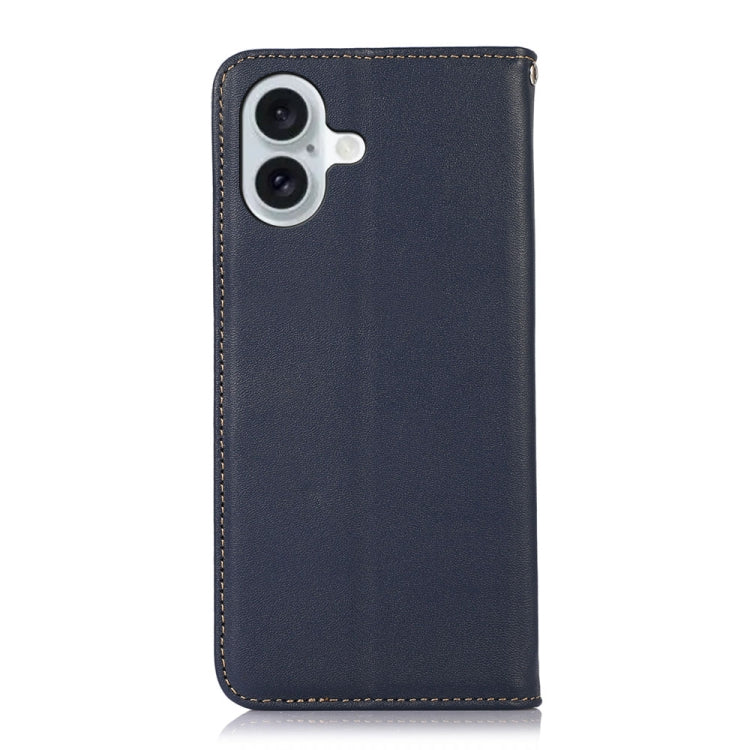 For iPhone 16 Plus KHAZNEH Nappa Top Layer Cowhide Leather Phone Case(Blue)