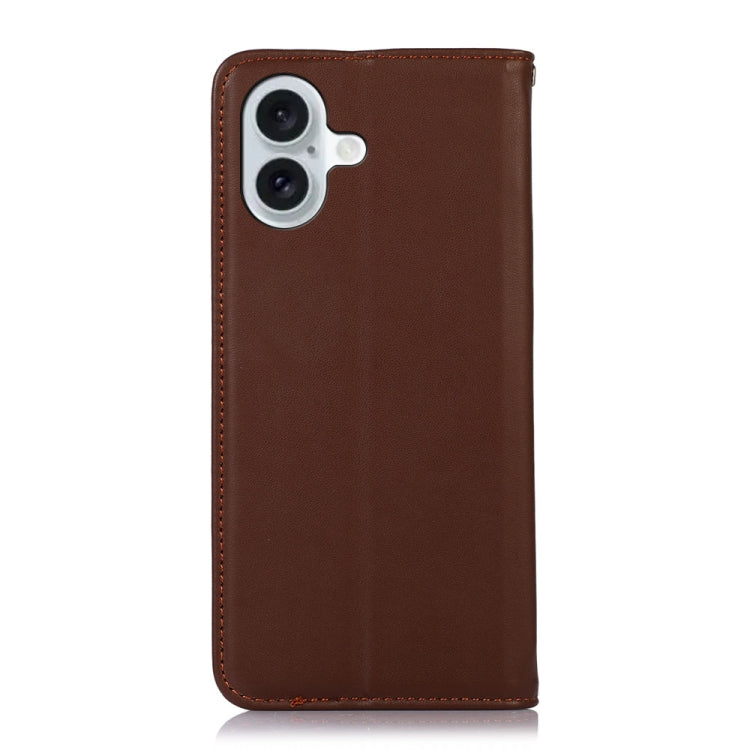 For iPhone 16 Plus KHAZNEH Nappa Top Layer Cowhide Leather Phone Case(Brown)