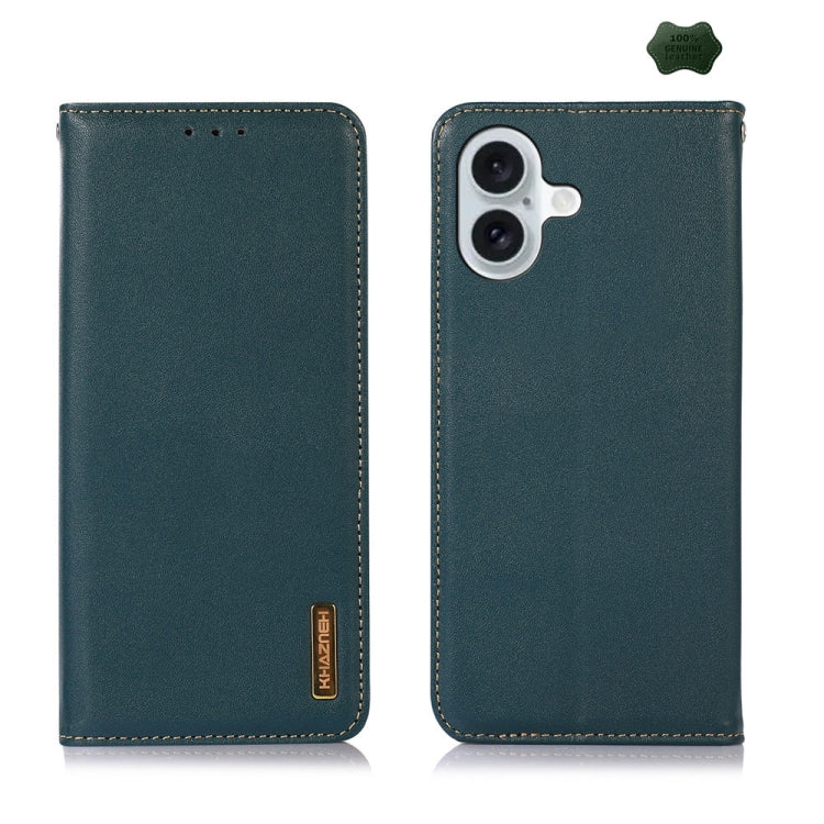For iPhone 16 KHAZNEH Nappa Top Layer Cowhide Leather Phone Case(Green)