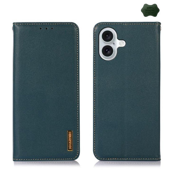 For iPhone 17 KHAZNEH Nappa Top Layer Cowhide Leather Phone Case(Green)