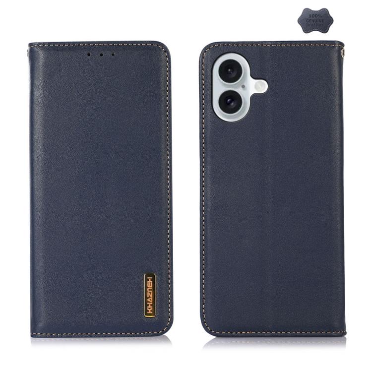 For iPhone 17 KHAZNEH Nappa Top Layer Cowhide Leather Phone Case(Blue)