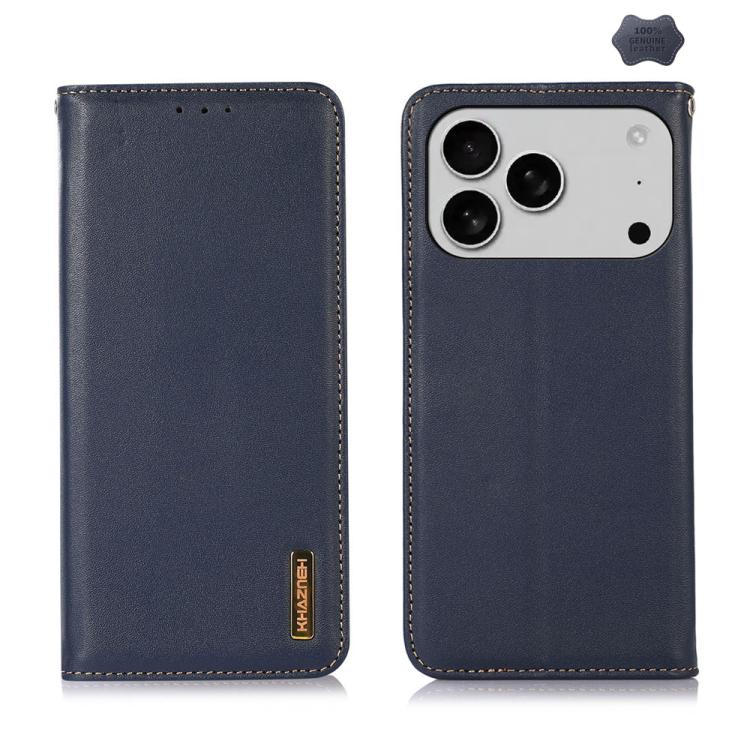 For iPhone 17 Pro KHAZNEH Nappa Top Layer Cowhide Leather Phone Case(Blue)