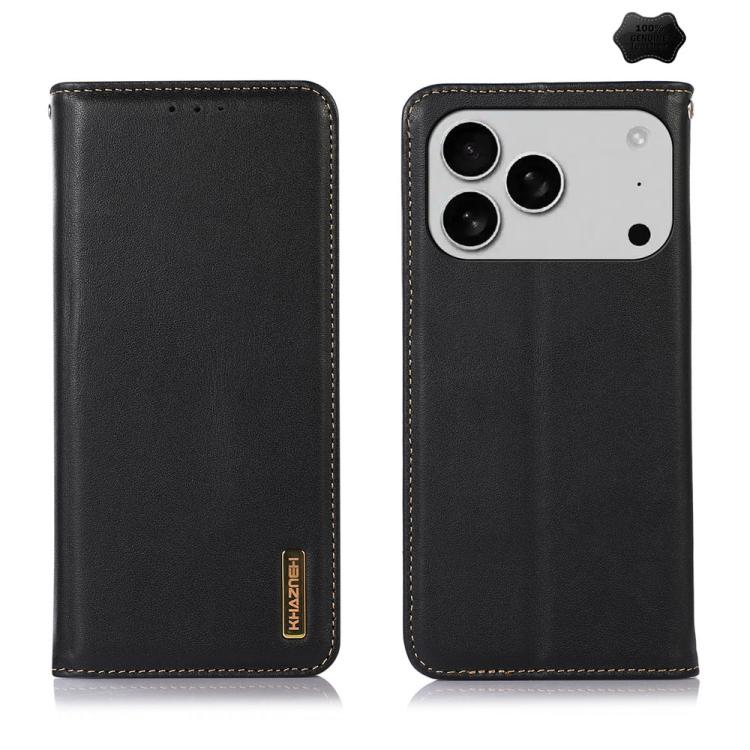 For iPhone 17 Pro KHAZNEH Nappa Top Layer Cowhide Leather Phone Case(Black)