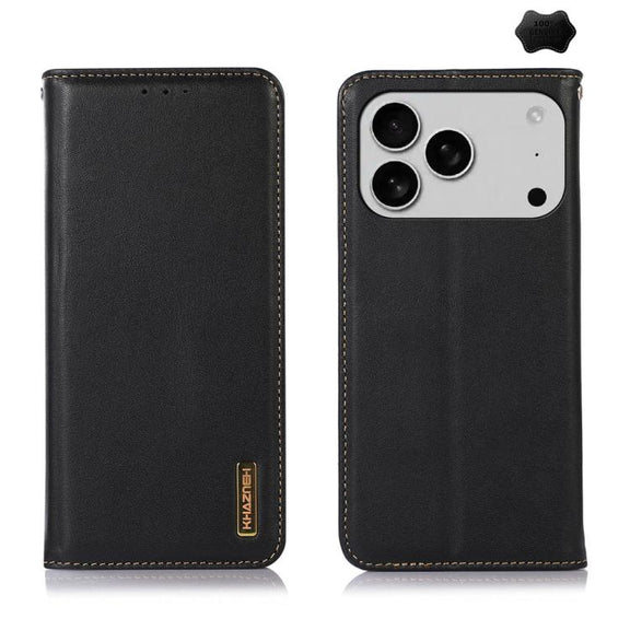 For iPhone 17 Pro KHAZNEH Nappa Top Layer Cowhide Leather Phone Case(Black)