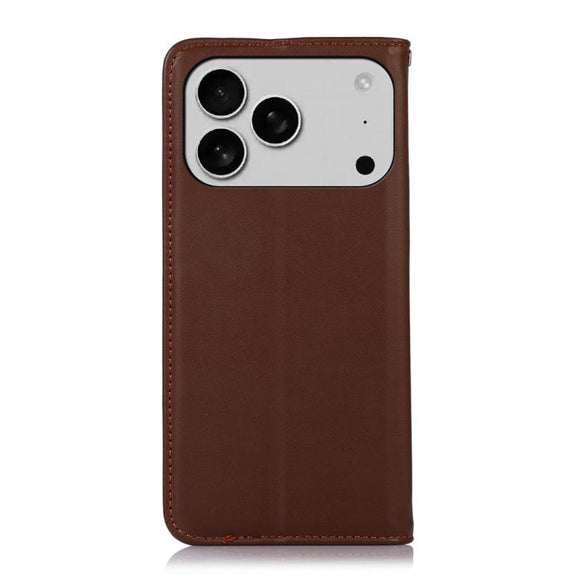 For iPhone 17 Pro KHAZNEH Nappa Top Layer Cowhide Leather Phone Case(Brown)