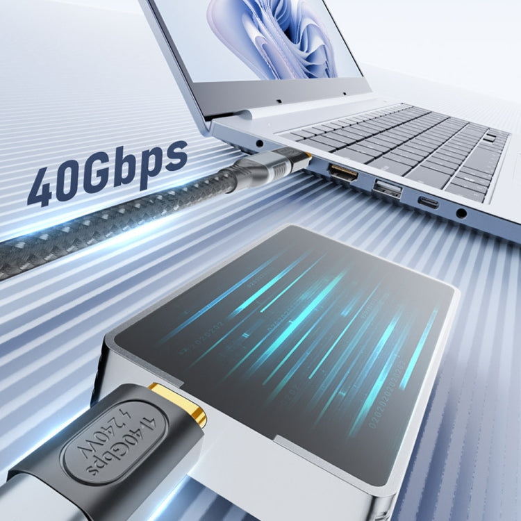 40Gbps 240W USB-C / Type-C Female to USB-C / Type-C Male Side Bend Adapter(Black)