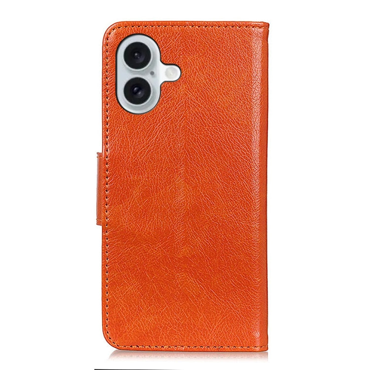For iPhone 16 Plus Nappa Texture Leather Case(Orange)