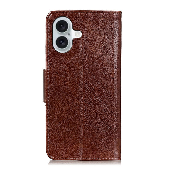 For iPhone 16 Plus Nappa Texture Leather Case(Brown)