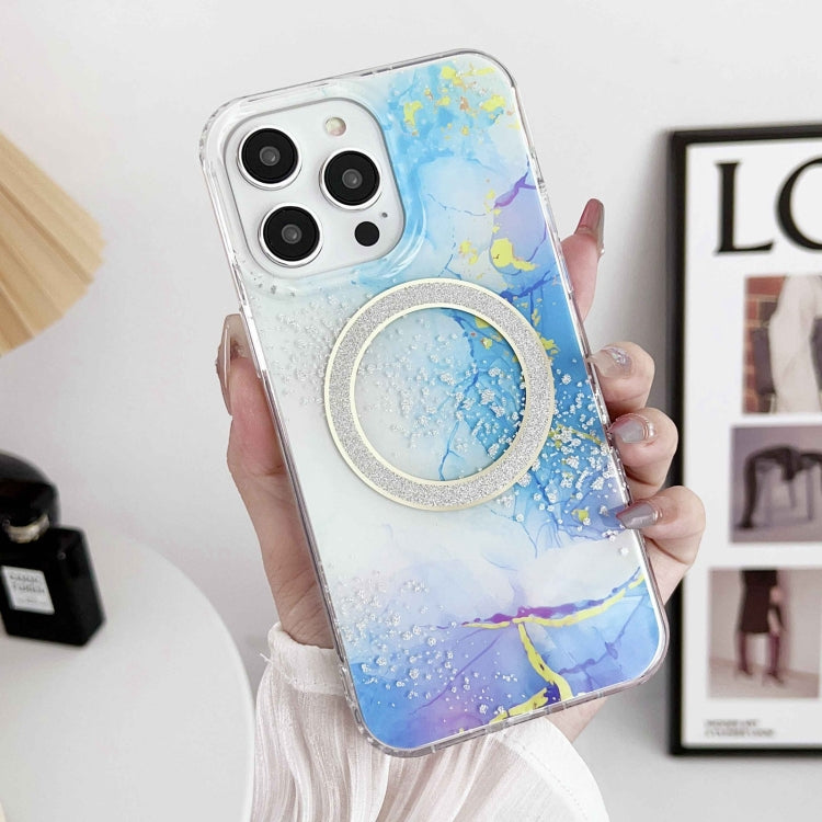 For iPhone 14 Dual-side IMD Marble Magsafe Phone Case(Dark Blue)