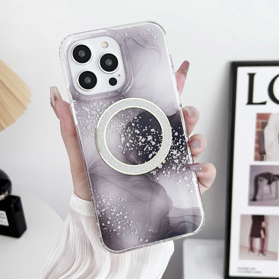 For iPhone 13 Dual-side IMD Marble Magsafe Phone Case(Black)