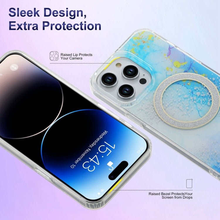 For iPhone 14 Dual-side IMD Marble Magsafe Phone Case(Dark Blue)