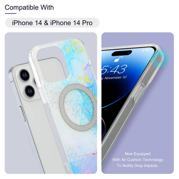 For iPhone 14 Dual-side IMD Marble Magsafe Phone Case(Dark Blue)