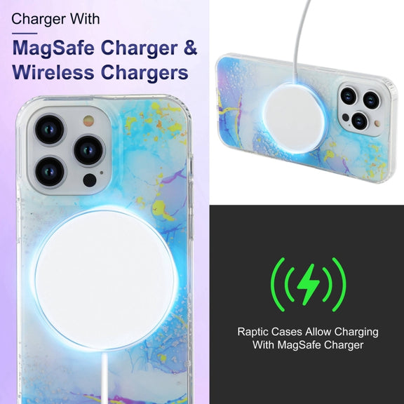For iPhone 14 Dual-side IMD Marble Magsafe Phone Case(Dark Blue)