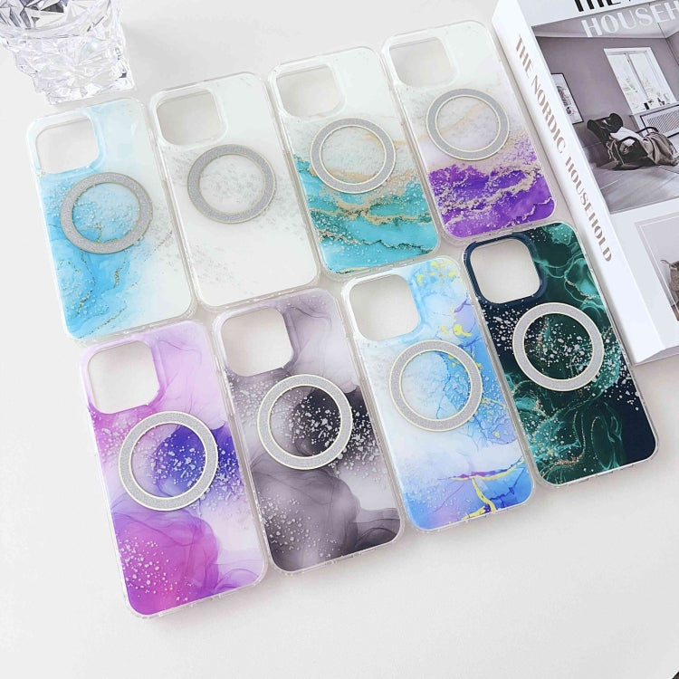 For iPhone 14 Dual-side IMD Marble Magsafe Phone Case(Dark Blue)