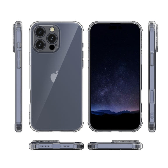 For iPhone 16 Pro Max Four-Corner Shockproof Clear TPU Phone Case(Transparent)