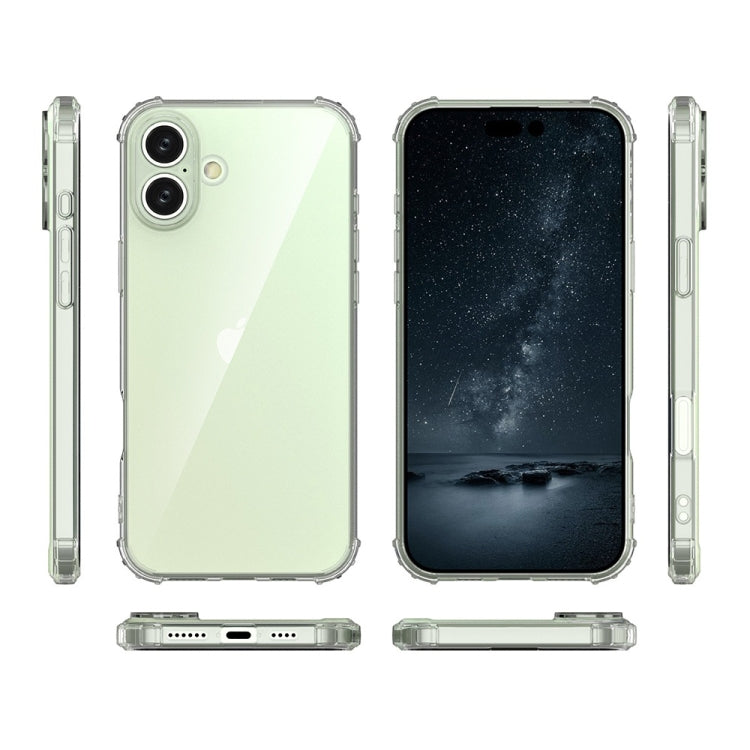 For iPhone 16 Four-Corner Shockproof Clear TPU Phone Case(Transparent)