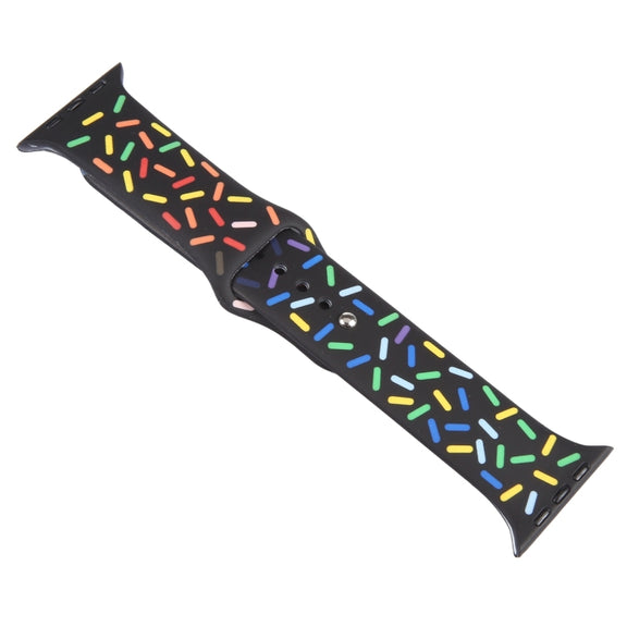 Rainbow Raindrops Silicone Watch Band For Apple Watch 9 45mm(Black)