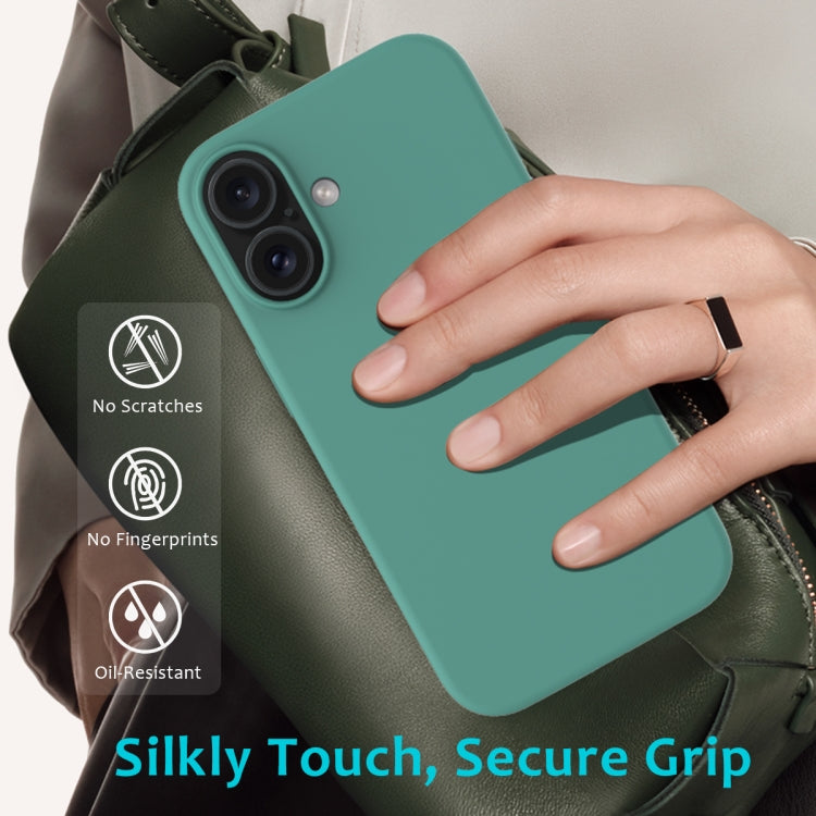 For iPhone 16 Plus Solid Color Silicone Phone Case(Pine Needle Green)