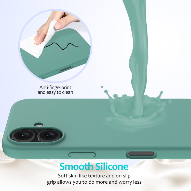 For iPhone 16 Solid Color Silicone Phone Case(Pine Needle Green)