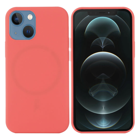 For iPhone 15 Shockproof Silicone Magsafe Phone Case(Pink Orange)