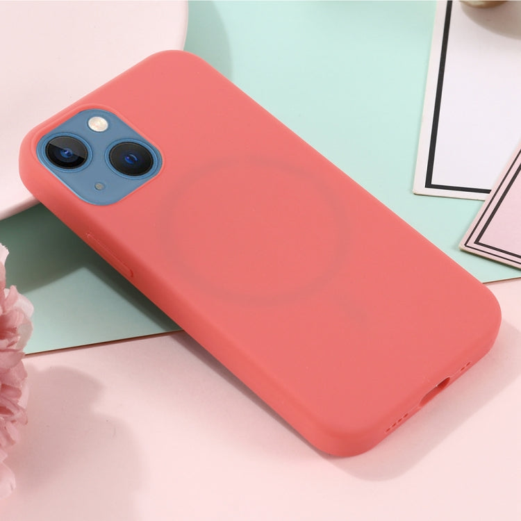 For iPhone 15 Shockproof Silicone Magsafe Phone Case(Pink Orange)