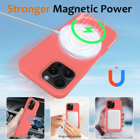 For iPhone 16 Pro Max Shockproof Silicone Magsafe Phone Case(Pink Orange)