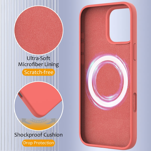 For iPhone 16 Pro Shockproof Silicone Magsafe Phone Case(Pink Orange)