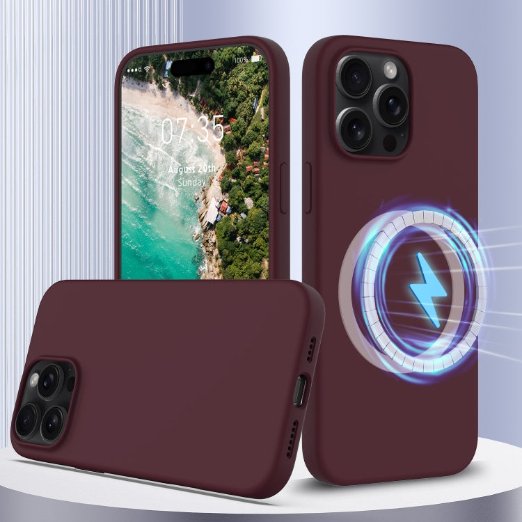 For iPhone 16 Pro Shockproof Silicone Magsafe Phone Case(Plum Color)