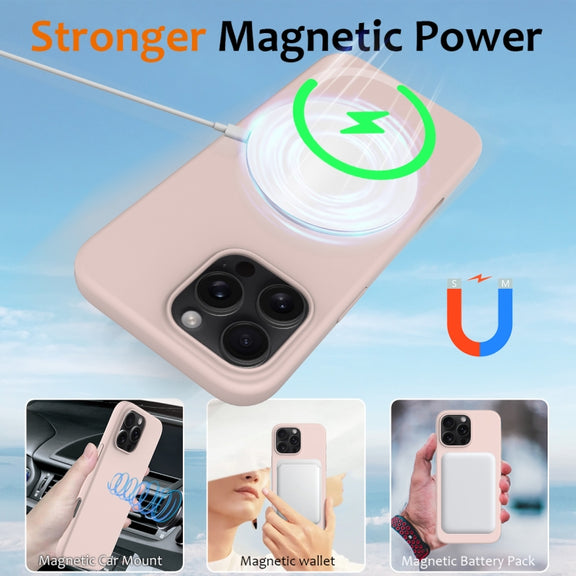 For iPhone 16 Pro Shockproof Silicone Magsafe Phone Case(Sand Pink)