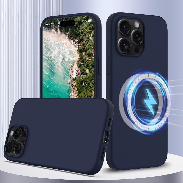 For iPhone 16 Pro Shockproof Silicone Magsafe Phone Case(Navy Blue)