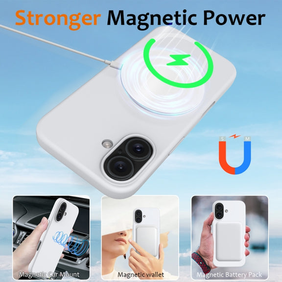 For iPhone 16 Plus Shockproof Silicone Magsafe Phone Case(White)